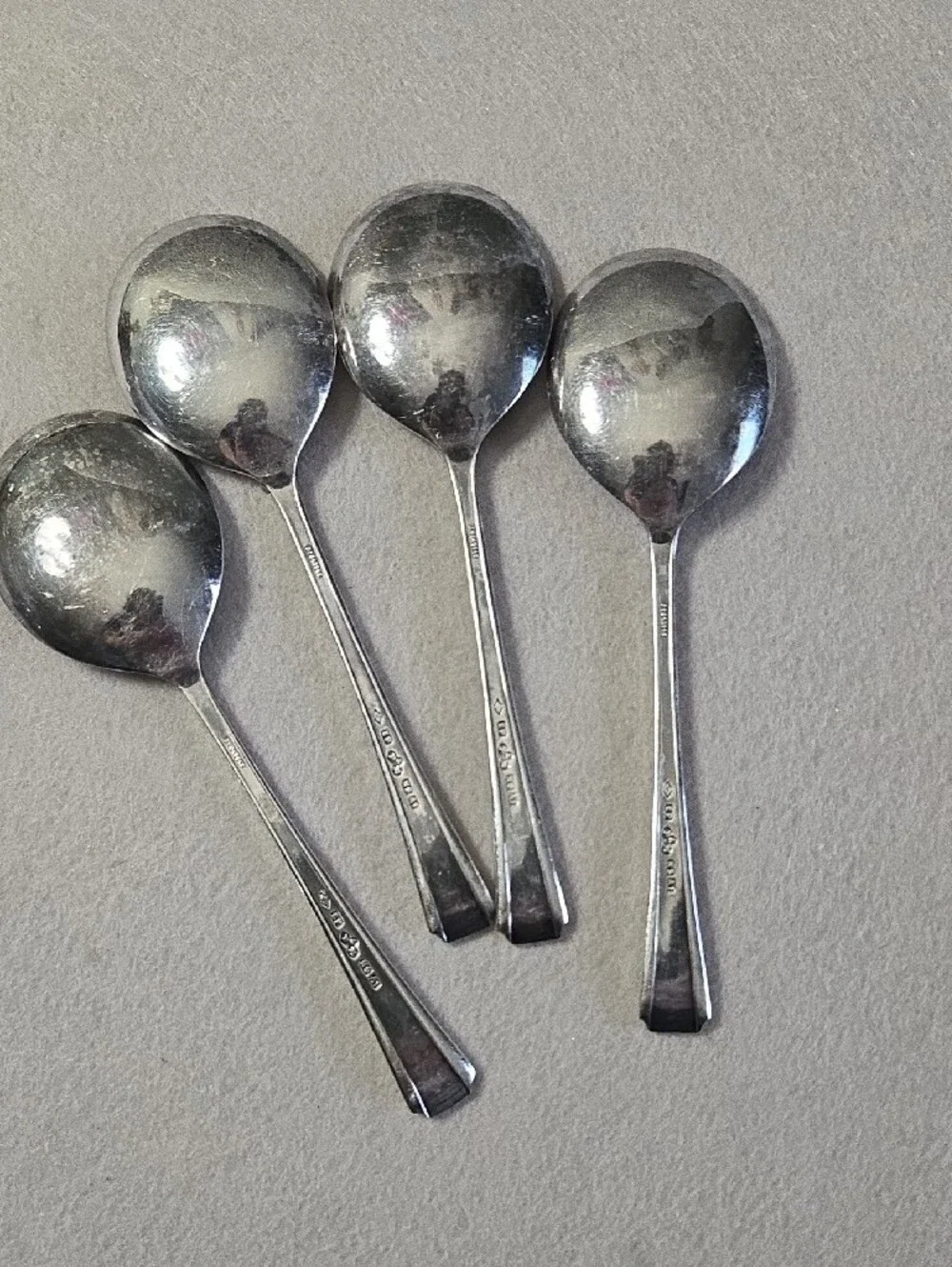 Art Deco Silverplate Soup Gumbo Spoon Set of 4 - Classic Flatware 5.25